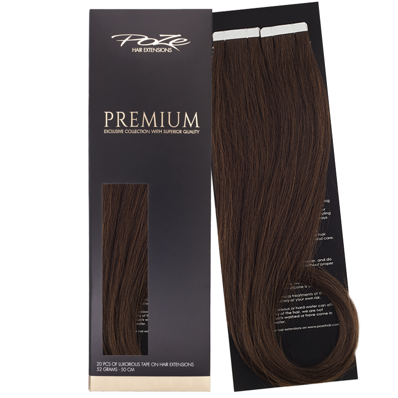 Poze Premium Tape On Hair Extensions - 52g Chocolate Brown 4B - 50cm