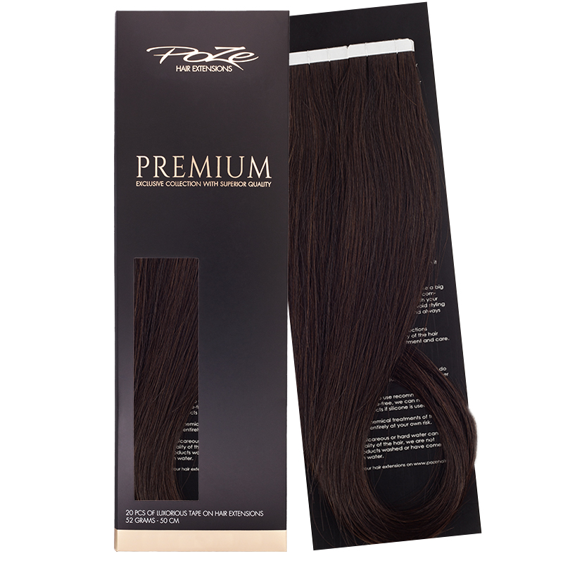 Poze Premium Tape On Hair Extensions - 52g Midnight Brown 1B - 50cm