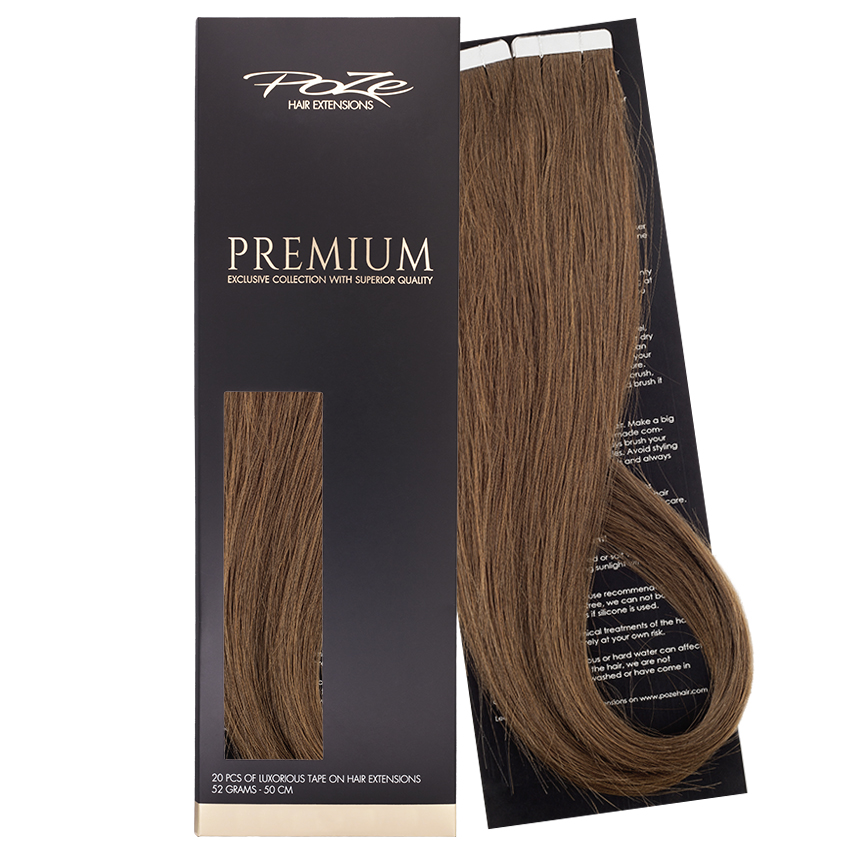 Poze Premium Tape On Hair Extensions - 52g 7BN Mocha Brown - 40cm