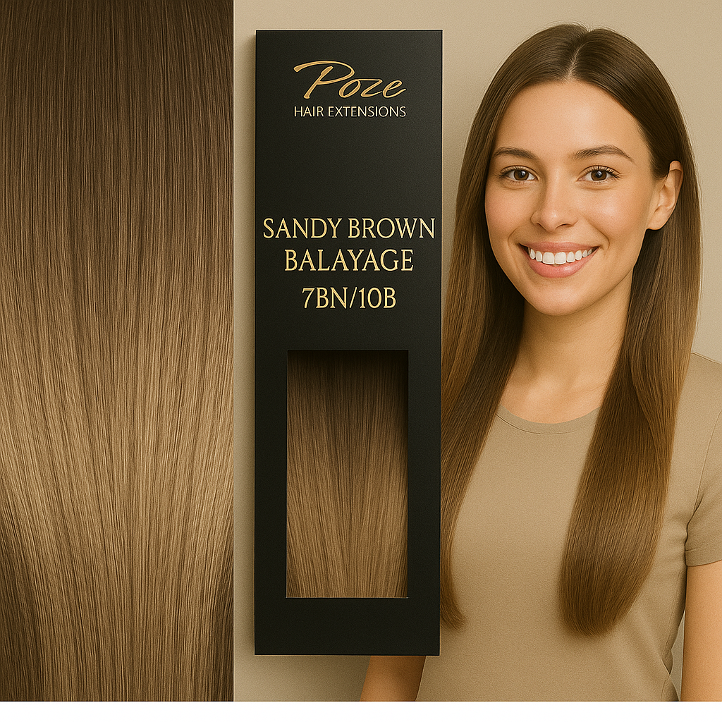 Poze Standard Tape On Extensions - 50g Sandy Brown Balayage 7BN/10B - 40cm